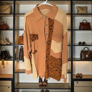 POL Multi-Media Brown Tan Shacket, L